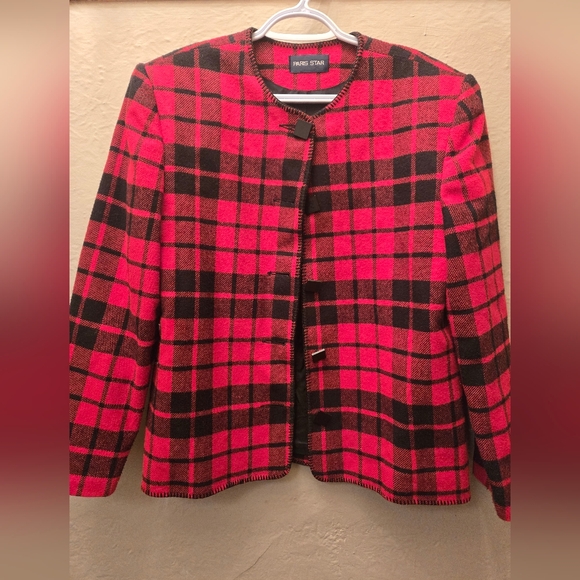 Vintage Red and Black Plaid 100% wool Blazer - Picture 6 of 8